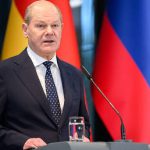 Germany's Chancellor Olaf Scholz addresses a joint press conference with Slovenia's Prime Minister after their meeting in Brdo Estate, near Kranj, on March 26, 2024.