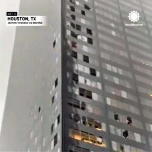 PHOTO Skyscraper Over 30 Stories Up With Broken Windows From Tornado In Houston TX